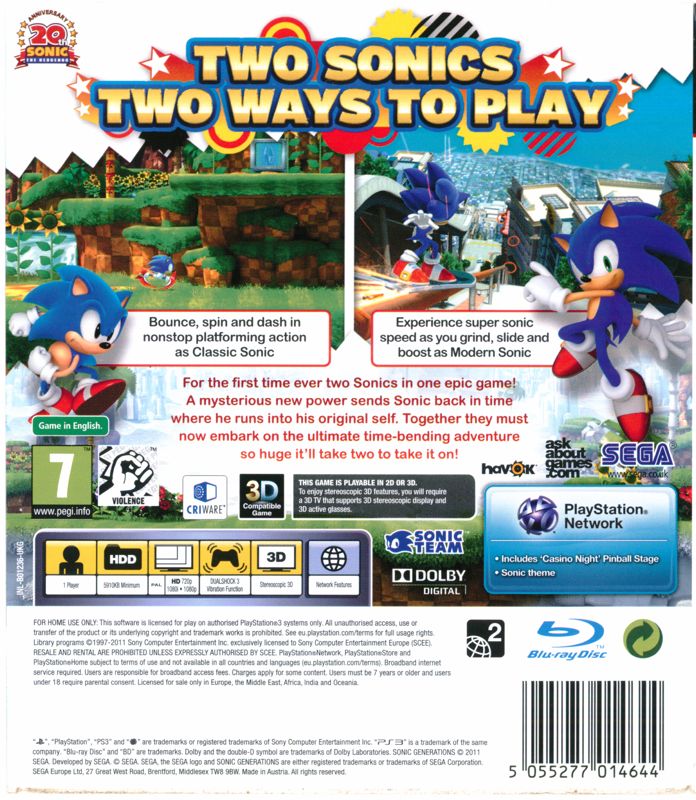 Sonic Generations Cover Or Packaging Material Mobygames