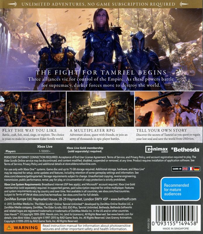 The Elder Scrolls Online Tamriel Unlimited Cover Or Packaging Material