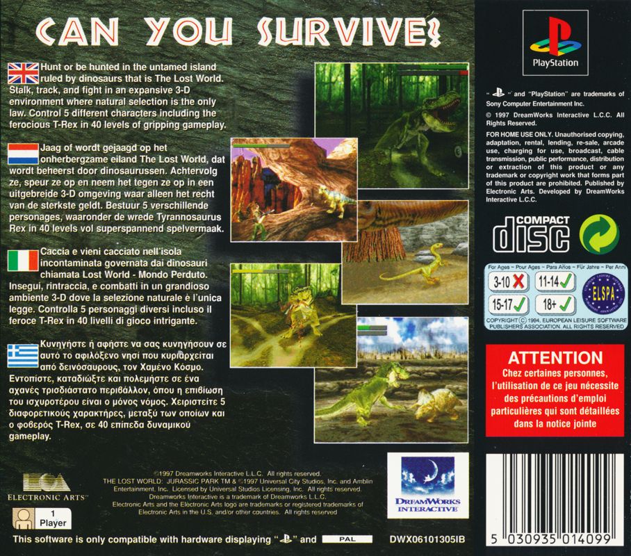 The Lost World Jurassic Park Cover Or Packaging Material Mobygames