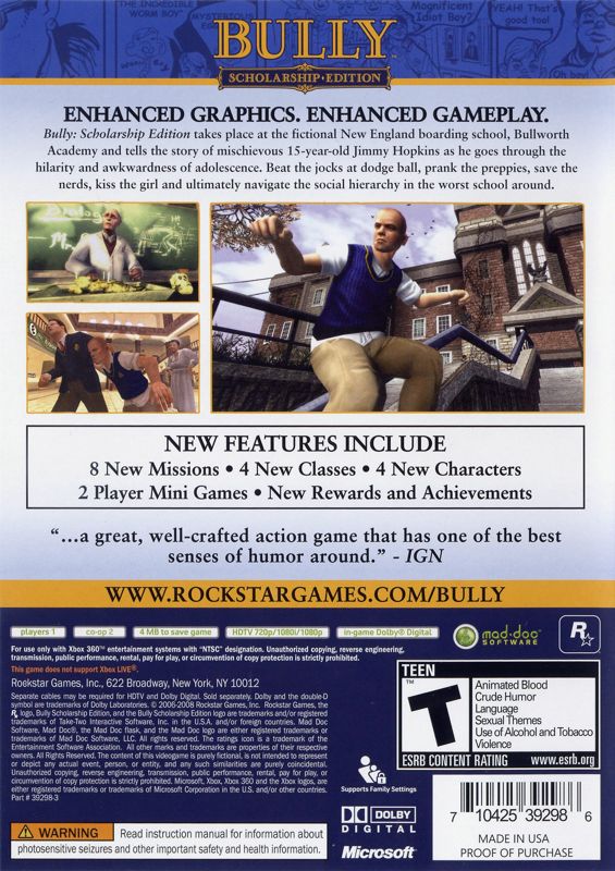 Bully Scholarship Edition Cover Or Packaging Material Mobygames