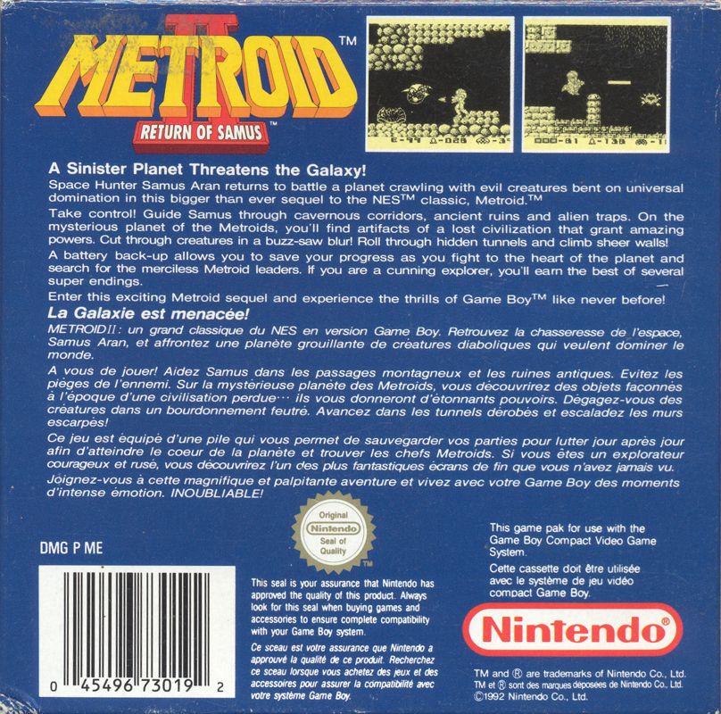 Metroid Ii Return Of Samus Cover Or Packaging Material Mobygames