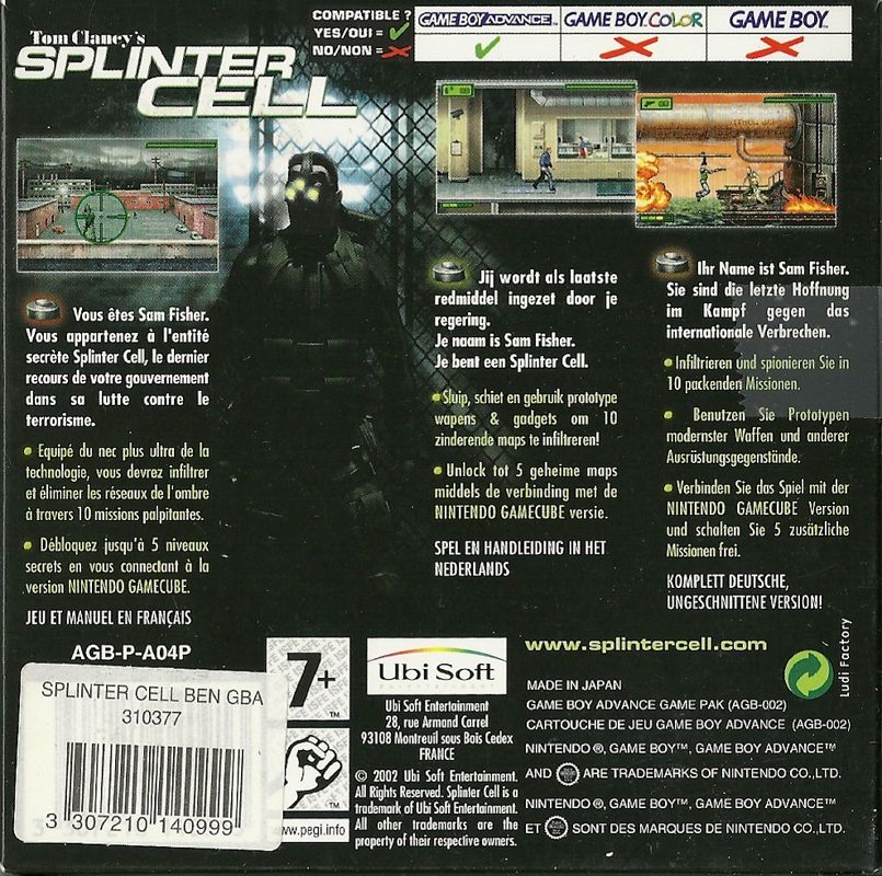 Tom Clancy S Splinter Cell Cover Or Packaging Material MobyGames