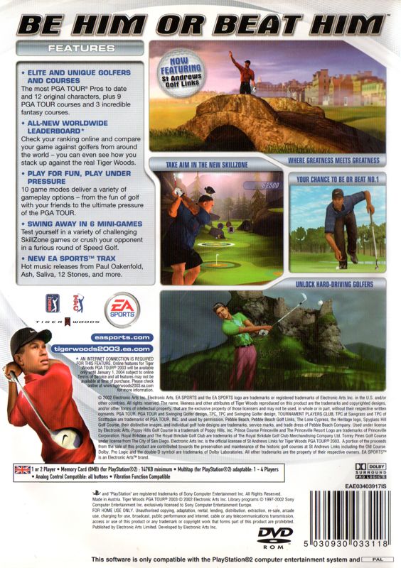 Tiger Woods PGA Tour 2003 Cover Or Packaging Material MobyGames