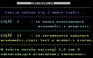 Screenshot of Program Edukacyjny w Pigułce Geografia Commodore 64