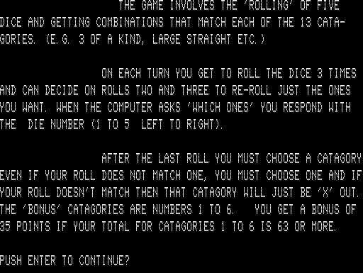 Micro-yahtzee (1981) - Mobygames