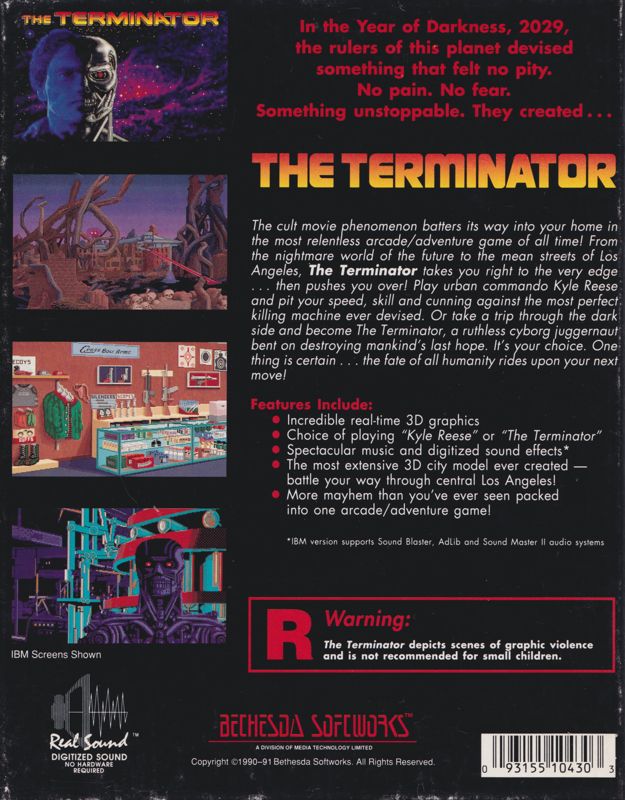 Back Cover for The Terminator (DOS) (5.25" Floppy release)