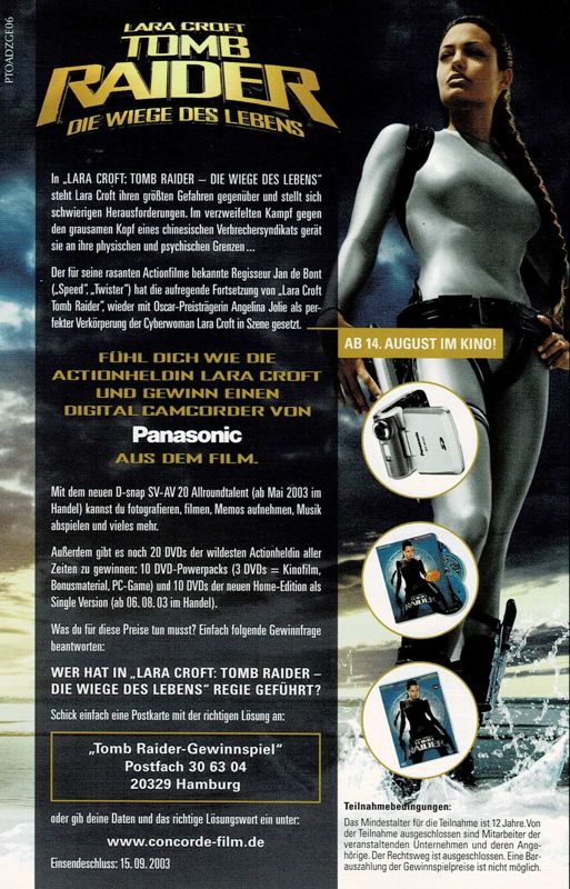 Advertisement for Lara Croft: Tomb Raider - The Angel of Darkness (Windows): Back