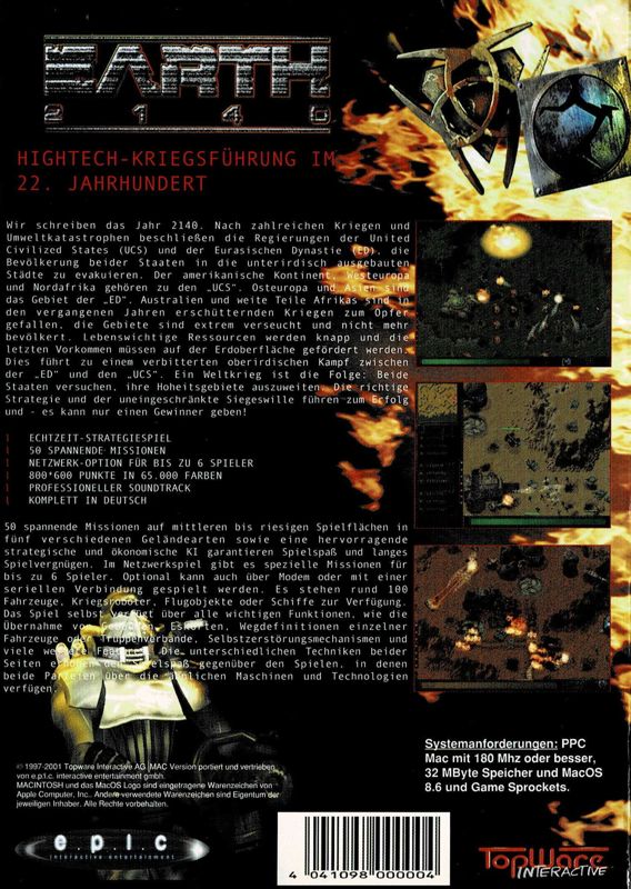 Earth 2140 cover or packaging material - MobyGames