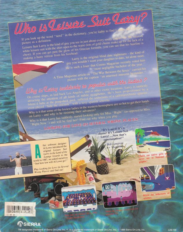 Back Cover for Leisure Suit Larry Goes Looking for Love (In Several Wrong Places) (DOS) (Dual-Media Version 1.002.000 (Int#0.000.409) release)
