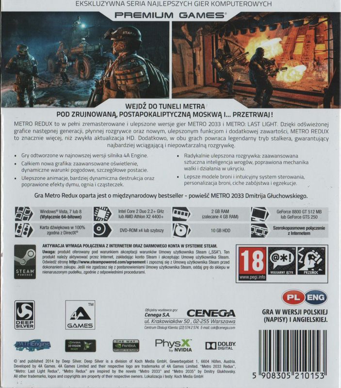 Back Cover for Metro: Redux (Windows) (Premium Games release)