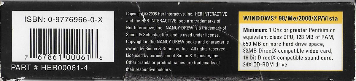 Spine/Sides for Nancy Drew: Danger by Design (Windows): Bottom