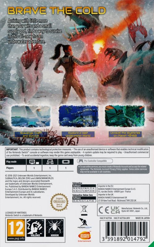 Back Cover for Subnautica + Subnautica: Below Zero (Nintendo Switch)