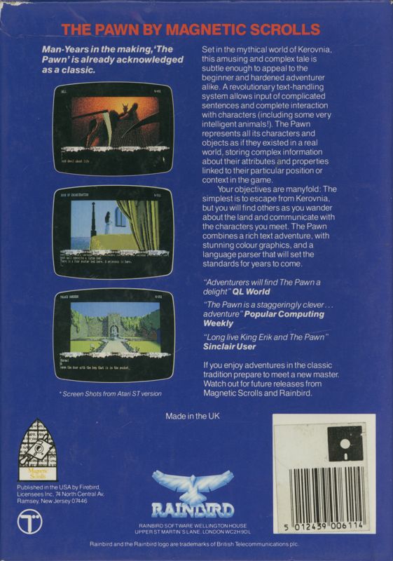 Back Cover for The Pawn (ZX Spectrum) (Spectrum +3 disk release)