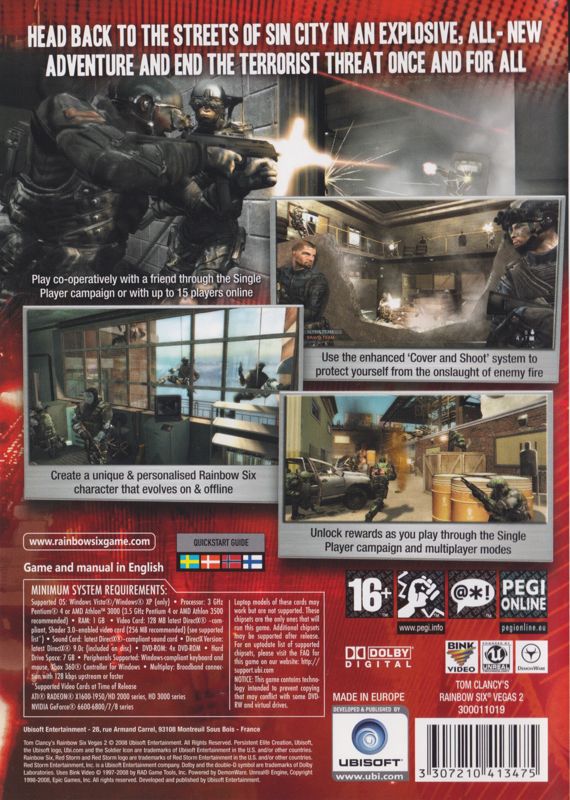 Back Cover for Tom Clancy's Rainbow Six: Vegas 2 (Windows)