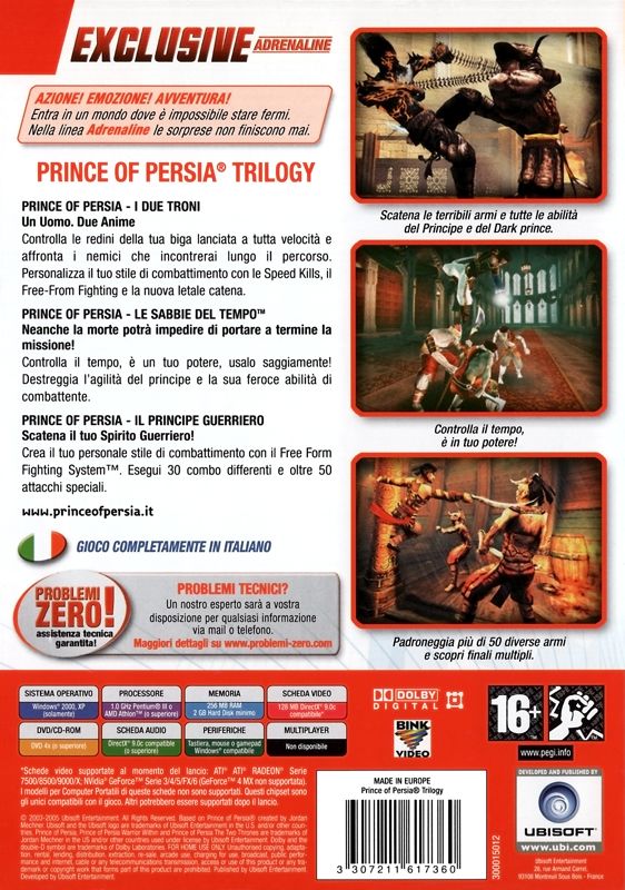 Back Cover for Prince of Persia Trilogy (Windows) (Ubisoft Exclusive release)