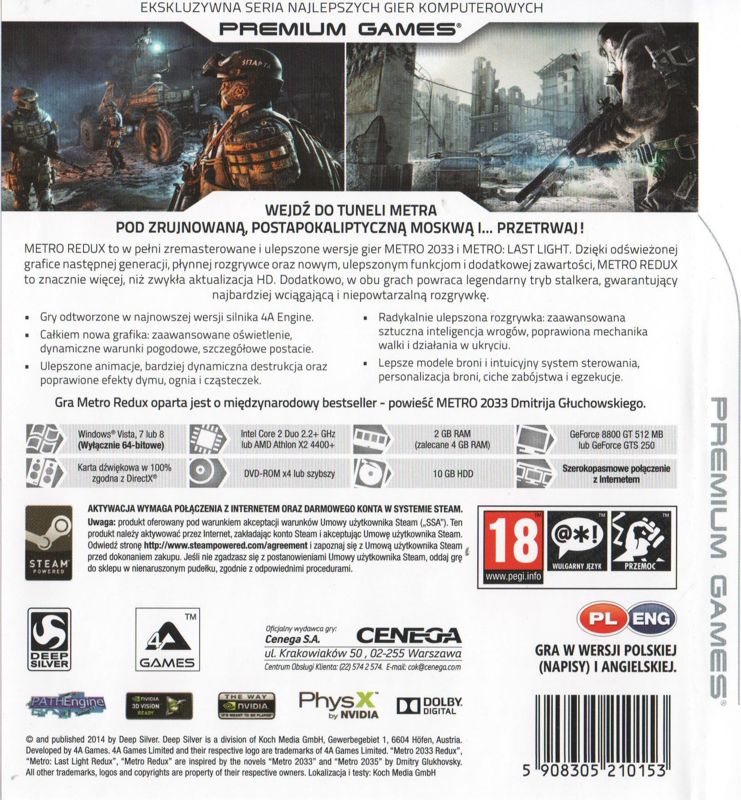 Other for Metro: Redux (Windows) (Premium Games release): Keep Case - Back