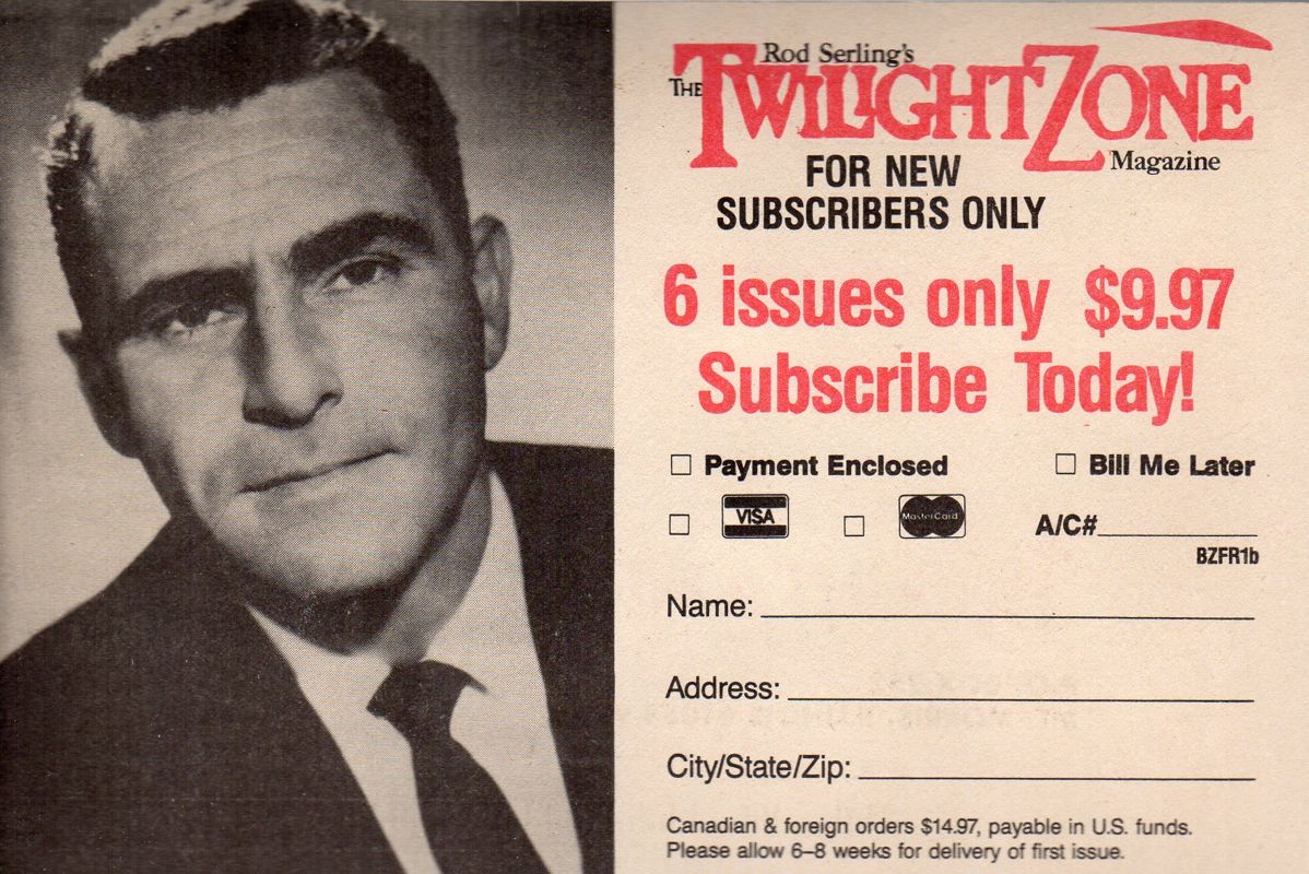 Advertisement for The Twilight Zone (DOS): Twilight Zone Magazine