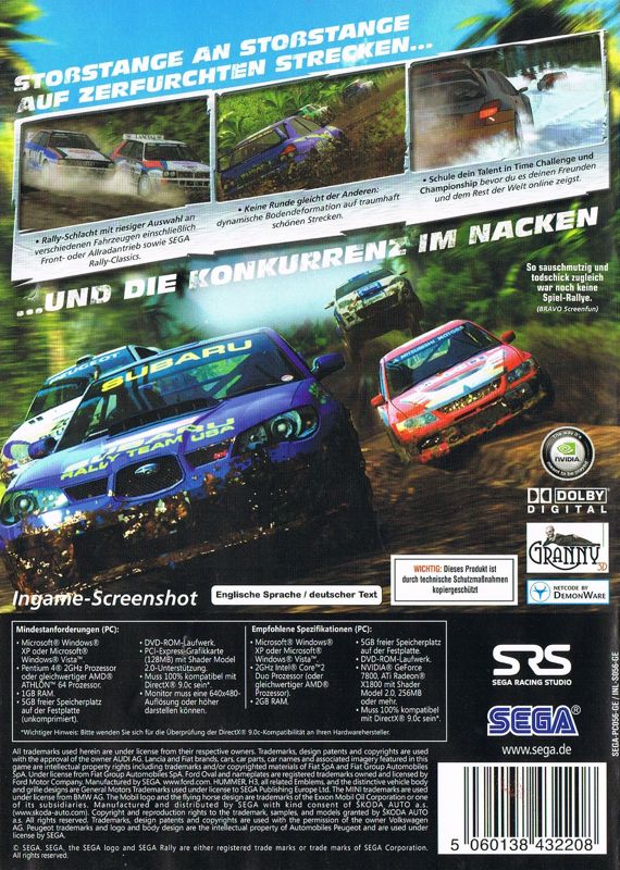 Back Cover for SEGA Rally Revo (Windows)