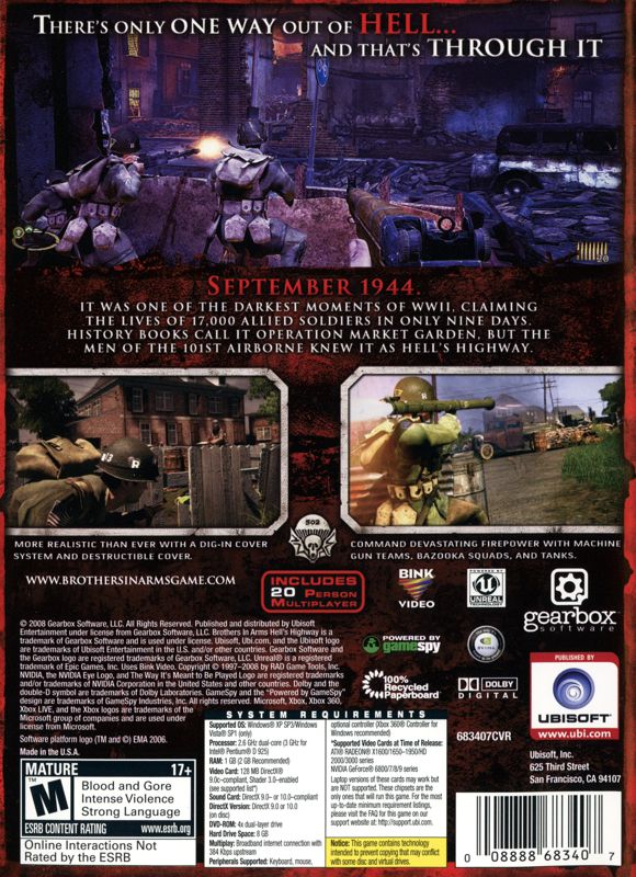 Other for Brothers in Arms: Hell's Highway (Windows): Keep Case - Back