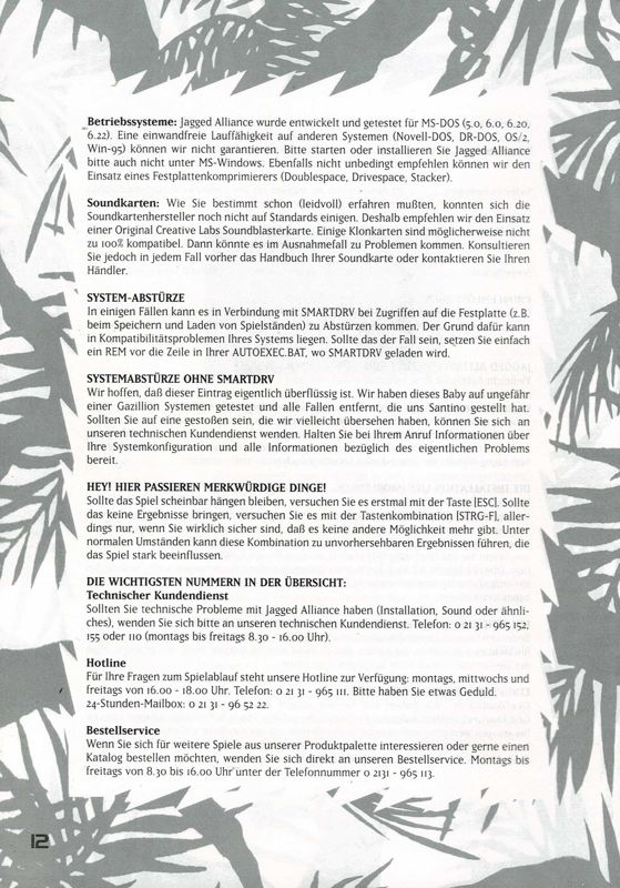 Reference Card for Jagged Alliance (DOS) (Complete German release): Back