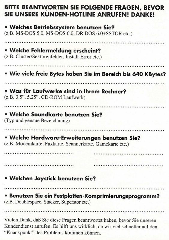 Extras for Jagged Alliance (DOS) (Complete German release): Registration Card - Back