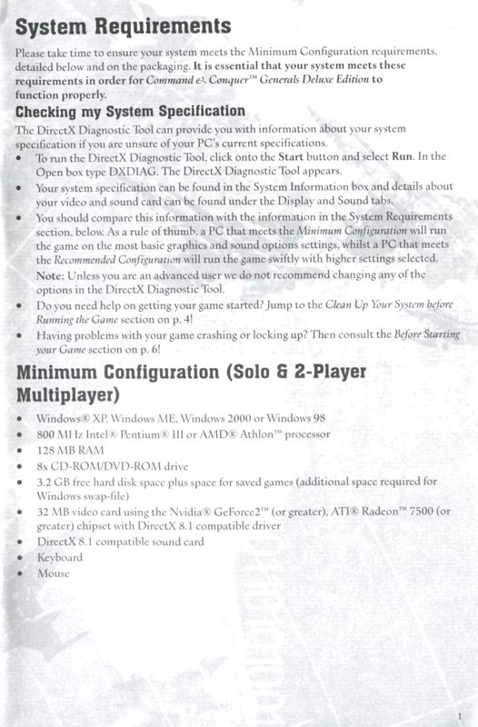 Extras for Command & Conquer: Generals - Deluxe Edition (Windows): Tech Specs Booklet - Front