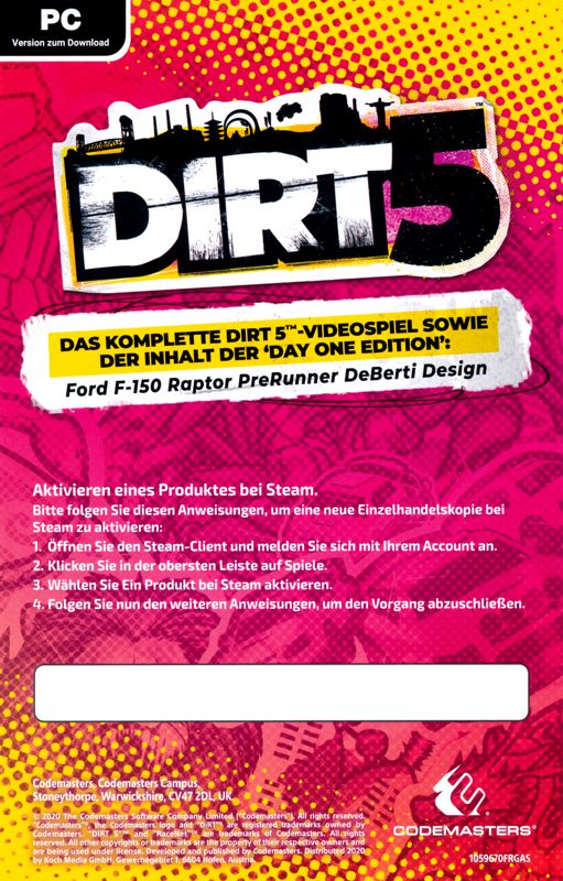 Other for DiRT 5 (Day One Edition) (Windows): DLC card - Front