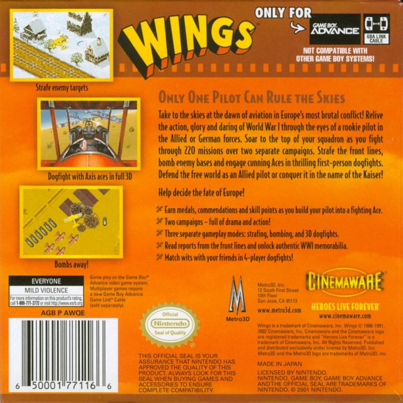 Back Cover for Wings (Game Boy Advance)