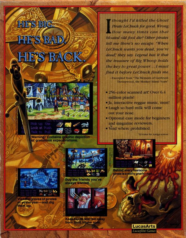 Back Cover for Monkey Island 2: LeChuck's Revenge (DOS) (3.5" Version)
