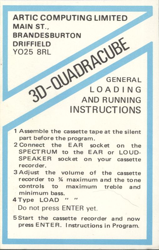 Inside Cover for 3D-Quadracube (ZX Spectrum): left of front