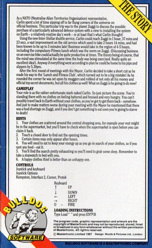 Inside Cover for Streaker (ZX Spectrum)