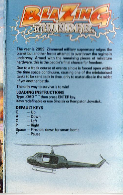 Inside Cover for Blazing Thunder (ZX Spectrum)
