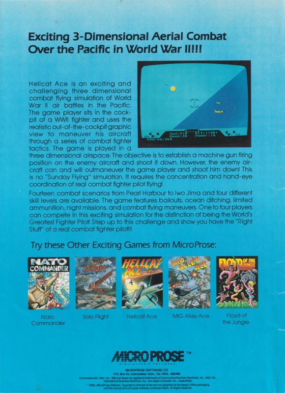 Back Cover for Hellcat Ace (PC Booter) (Clamshell)