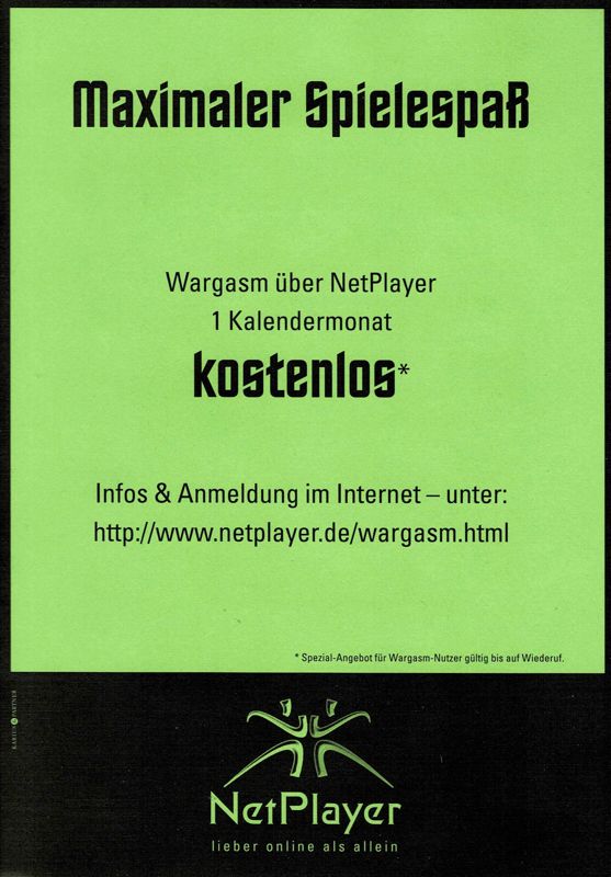 Advertisement for Wargasm (Windows): Net Player - Front