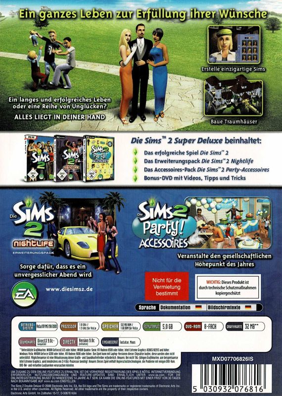 Back Cover for The Sims 2: Double Deluxe (Windows)