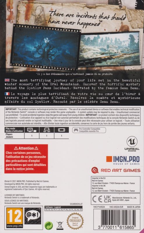 Back Cover for Kholat (Nintendo Switch) (Red Art Games release)