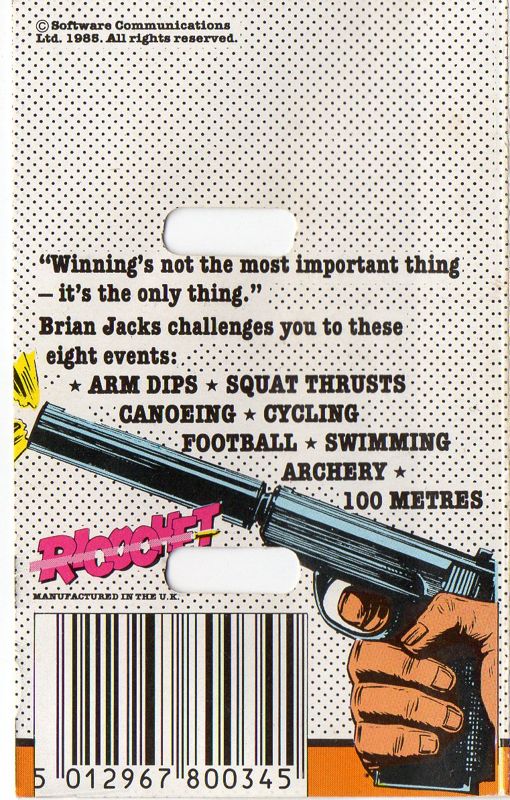 Back Cover for Brian Jacks Superstar Challenge (Amstrad CPC) (Ricochet! budget release)