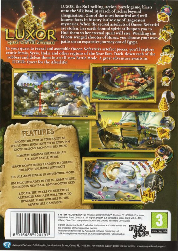 Back Cover for Luxor: Quest for the Afterlife (Windows)