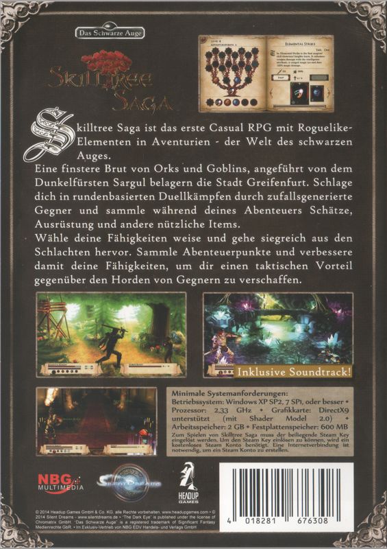 Back Cover for The Dark Eye: Skilltree Saga (Windows) (Retail release with Steam-based installer)