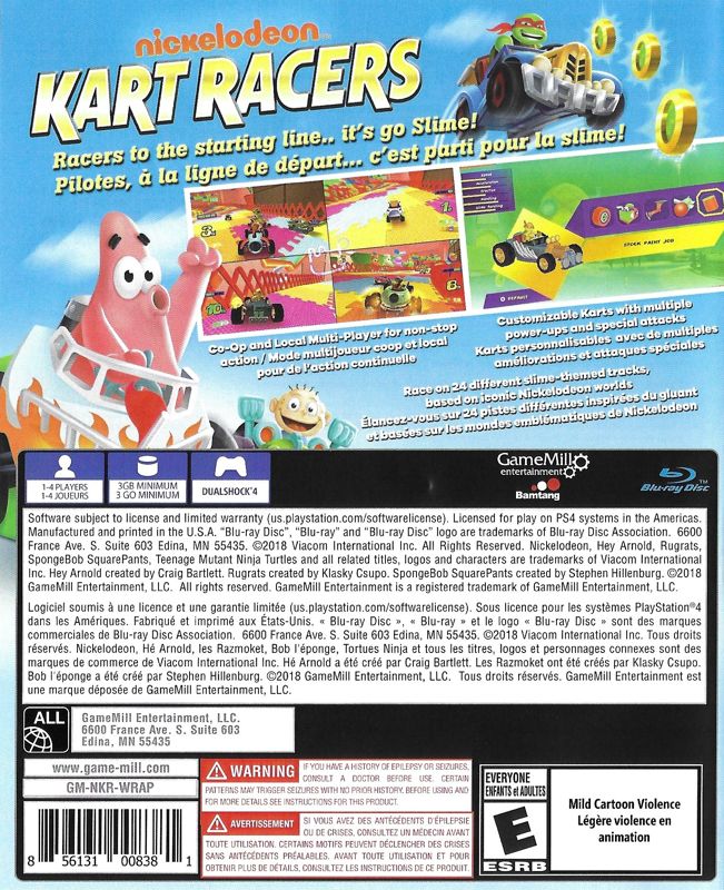 Back Cover for Nickelodeon Kart Racers (PlayStation 4)