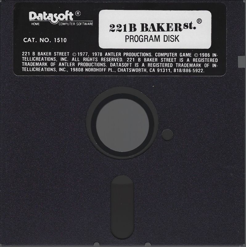 Media for 221 B Baker St. (Apple II and DOS): Program disk, IBM side