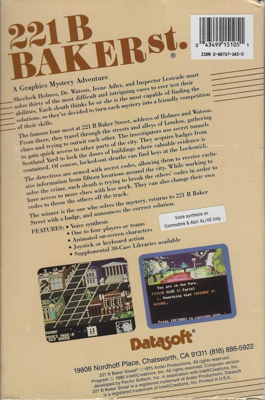 Back Cover for 221 B Baker St. (Apple II and DOS)
