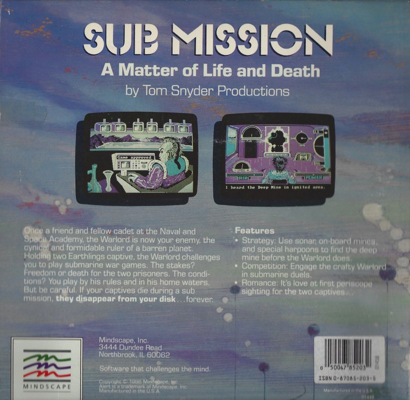 Back Cover for Sub Mission (Apple II)
