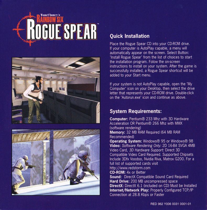 Other for Tom Clancy's Rainbow Six: Rogue Spear (Windows): Jewel Case - Inlay
