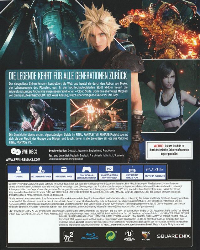 Inside Cover for Final Fantasy VII: Remake (PlayStation 4): Left