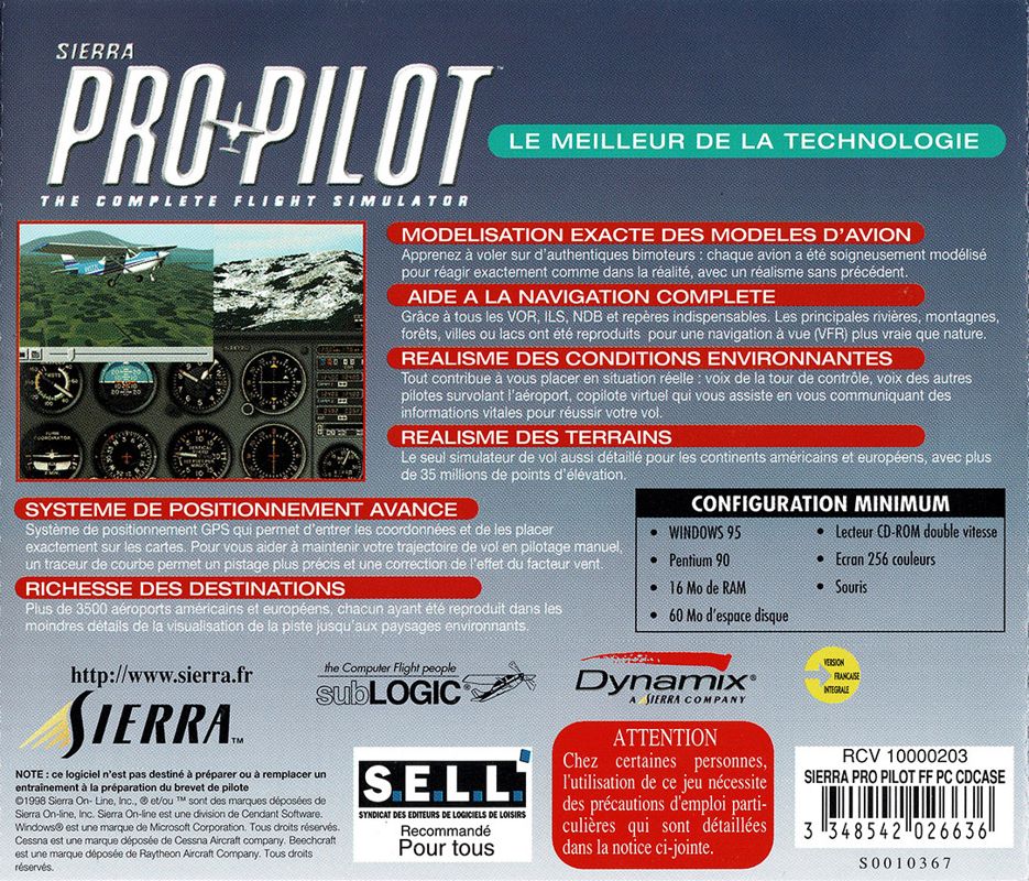 Other for Sierra Pro Pilot 98: The Complete Flight Simulator (Windows): Jewel Case - Back