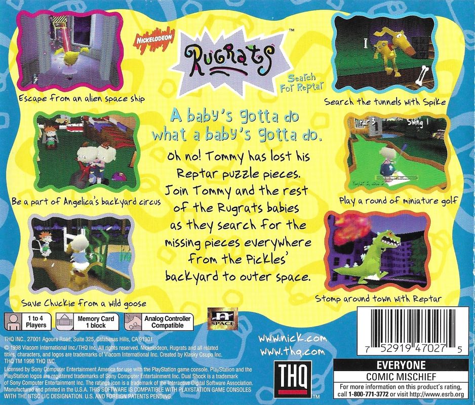 Back Cover for Rugrats: Search for Reptar (PlayStation) (Greatest Hits release)