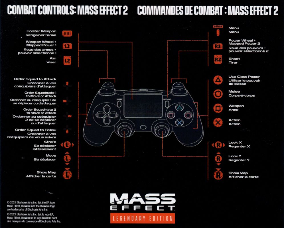 Reference Card for Mass Effect: Legendary Edition (PlayStation 4): Mass Effect 2 combat controls