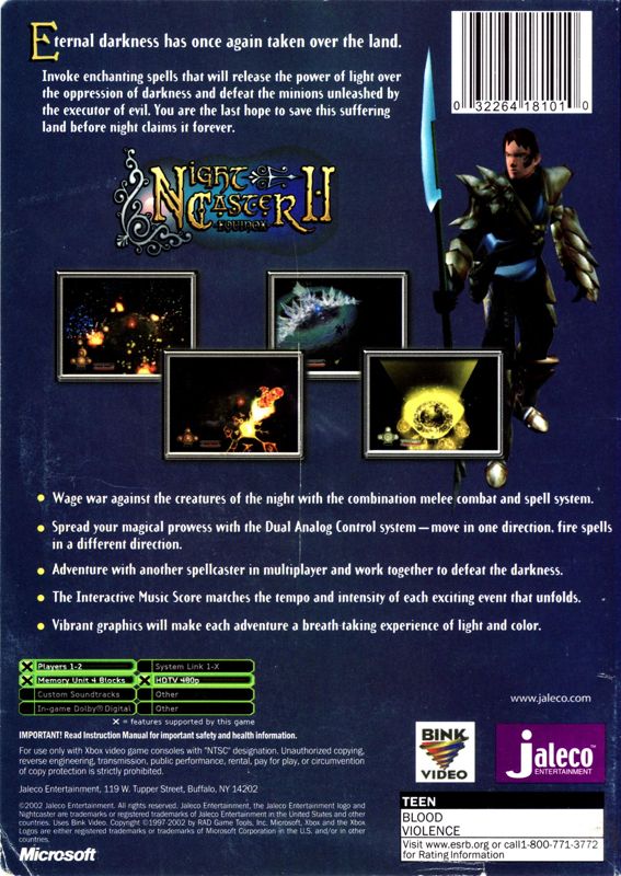 Back Cover for Nightcaster II: Equinox (Xbox)