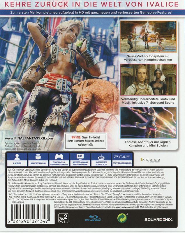 Back Cover for Final Fantasy XII: The Zodiac Age (PlayStation 4)